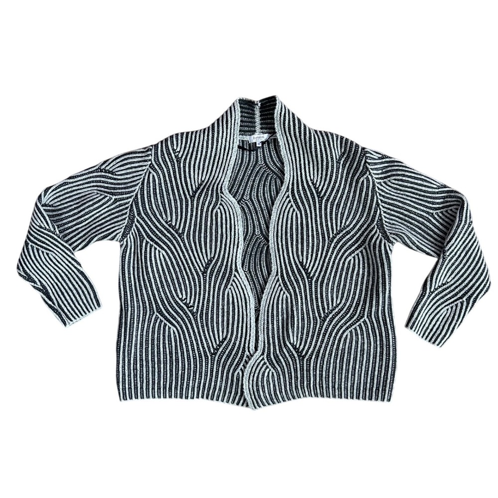 Bartolini Italy 3D Knit Cardigan Sweater Merino Wool Cashmere Black Grey Medium‎
